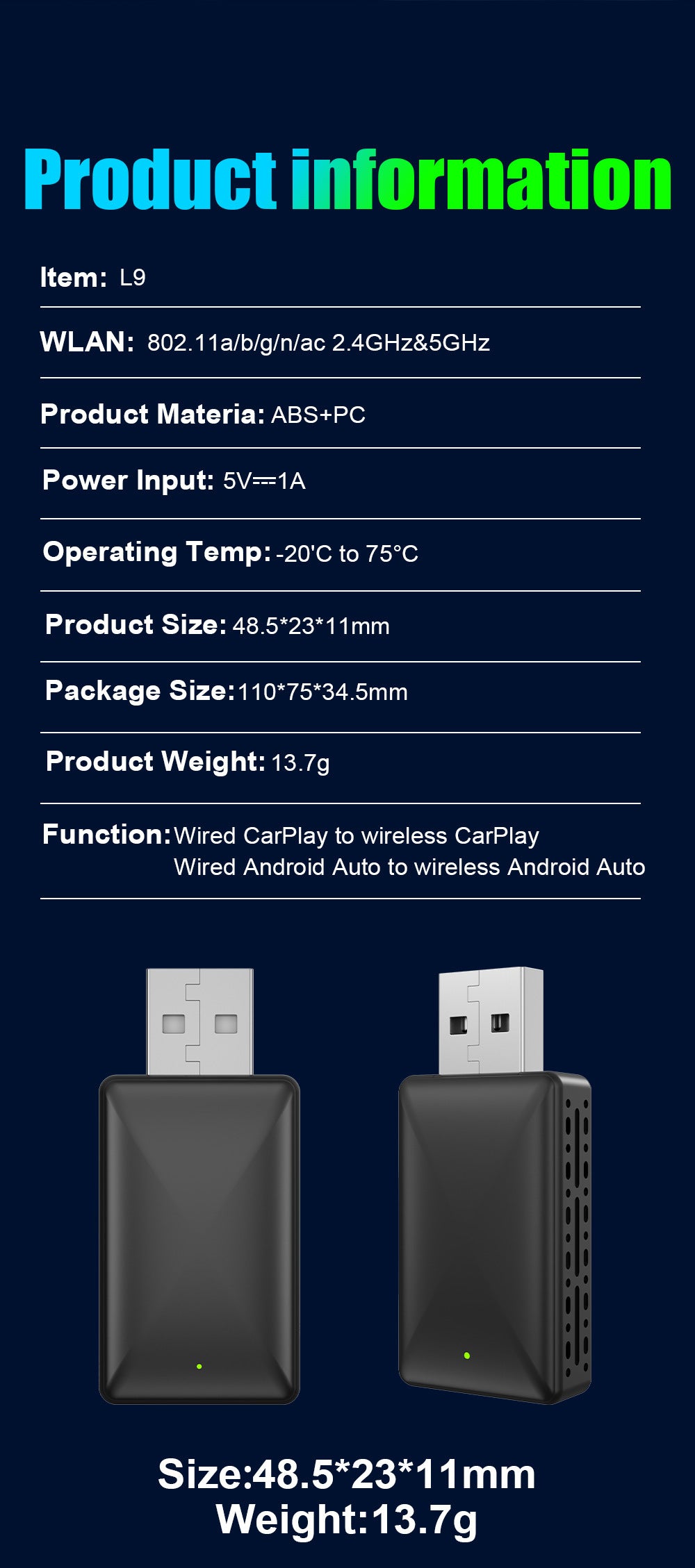 Carplay Original Car Wired to Wireless Box In-Car Smart Adapter auto Navigation Black Box Ai box