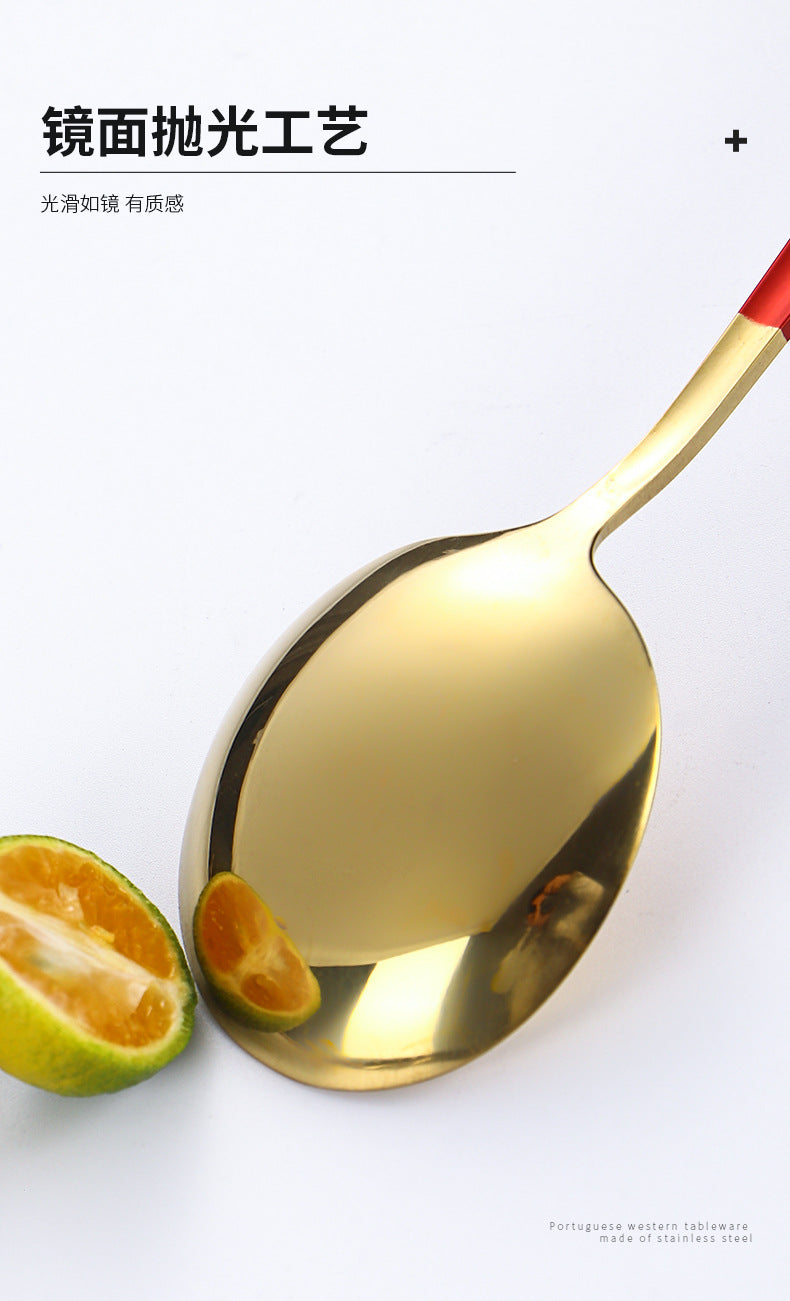 Hot-selling Portuguese Stainless Steel Tableware24Set of Western Dining gold Steak Knife Fork Spoon Gift Box Set