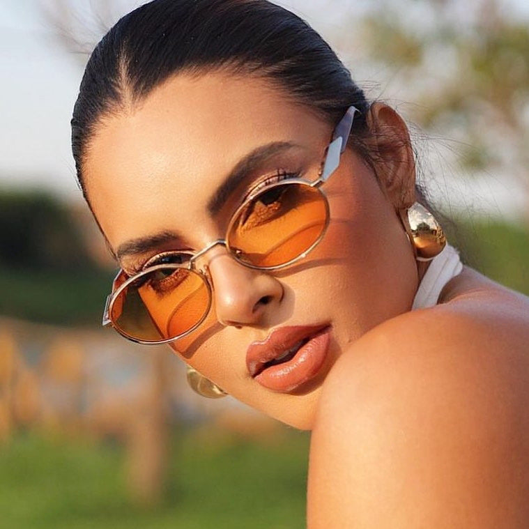 Oval Small Frame Sunglasses for Women, High-End Brand, European and American Style, Trendy UV Protection Sunglasses