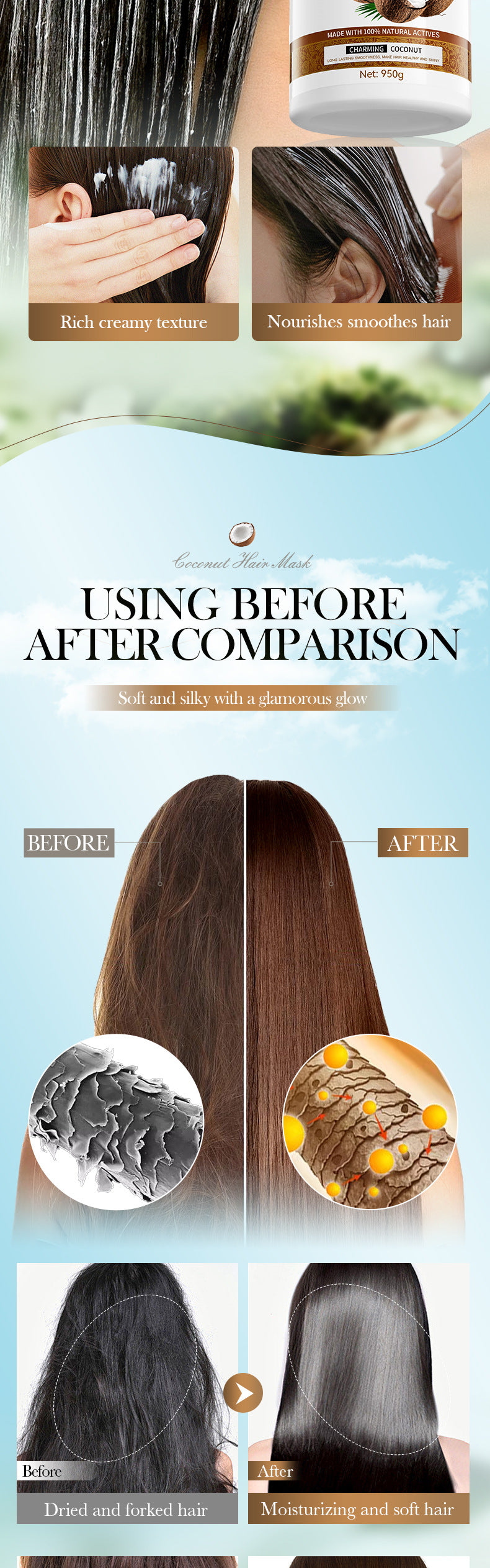 Full English Coconut Nourishing Hair Mask950g SADOER Smooth and Fluffy Hair Conditioner  Wholesale