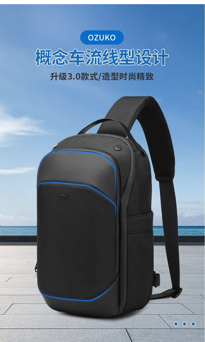 OZUKO Business Chest Bag Men's Large Capacity Waterproof Crossbody Bag High-end trendy brand simple commuter portable bag