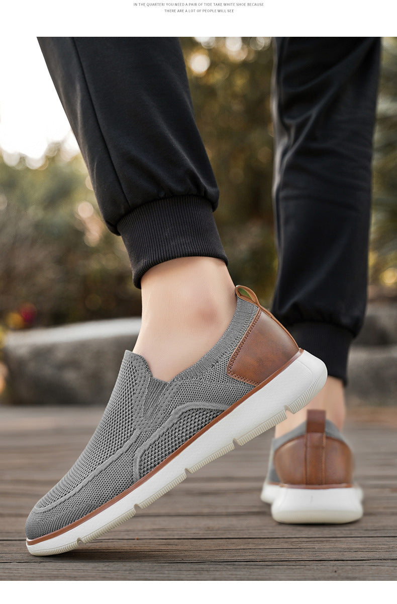 Vintage Casual Trendy Shoes Large Size Breathable Flyknit Mesh Men's Slip-On Lightweight Non-Slip Men's Shoes Large Size Men's Shoes