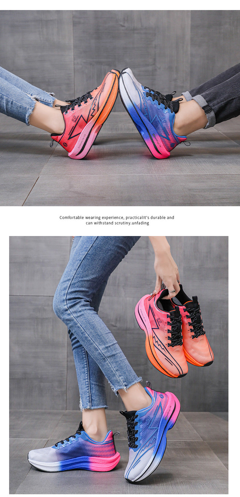 Carbon Plate Running Shoes Mesh Ultra-light Breathable Sports Shoes Men Couple All-match Casual Popcorn Running Shoes Breathable Lightweight