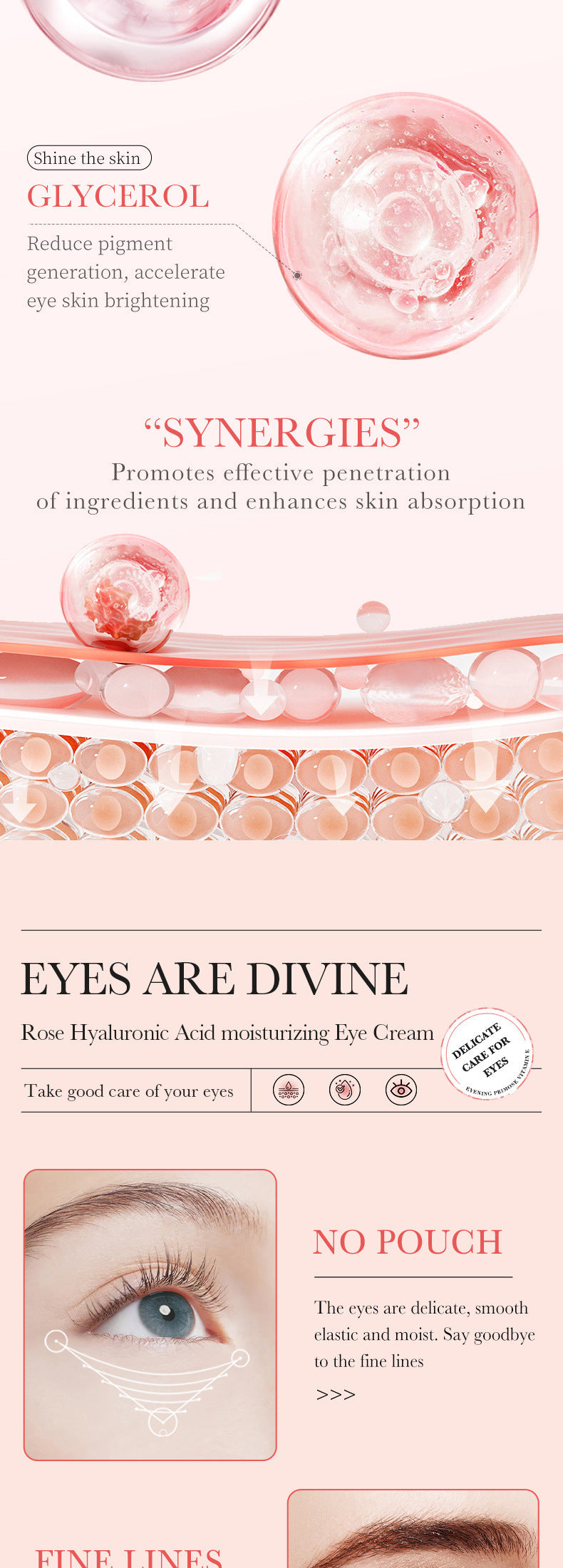 Eye Cream20gBIOAOUA Rose Rice Hyaluronic Acid Lightens Dark Circles and Eye Wrinkles Cross-Border Wholesale