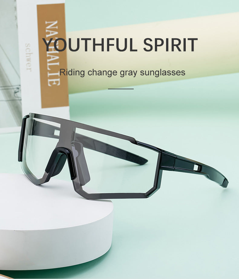 European and American One-piece Photochromic Sunglasses Women Outdoor Cycling Sports Windproof Sunglasses Men Wholesale shades