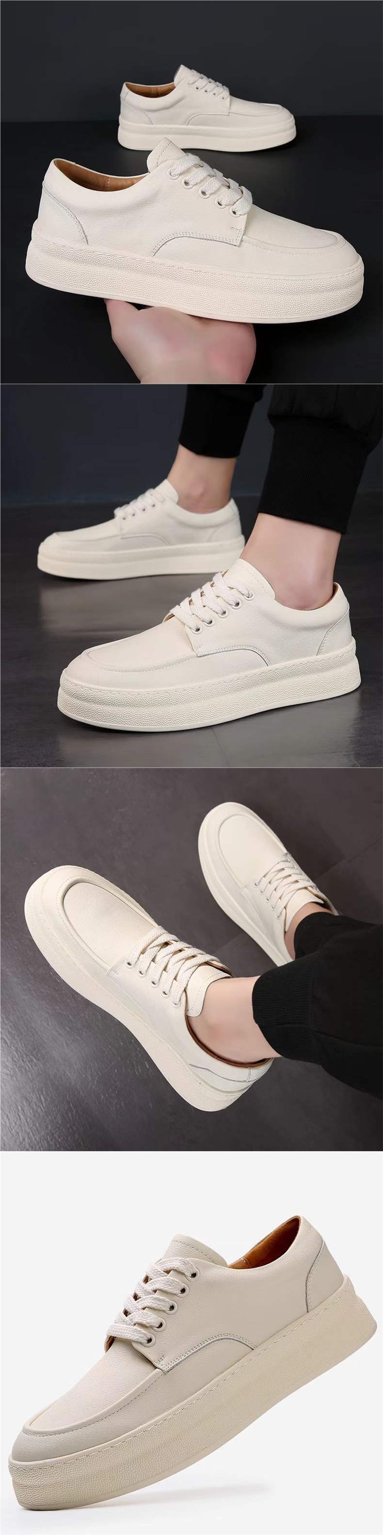 Men's Shoes White Sneakers Fashion Versatile Summer New Height-Increasing Casual Breathable Trendy Board Shoes Soft Leather Versatile Board Shoes