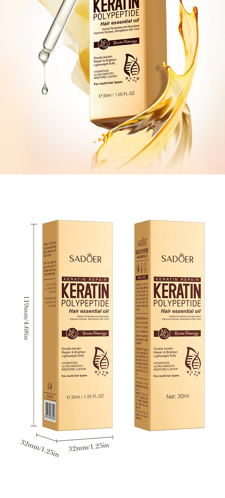 Keratin Peptide Conditioner SADOER Smooth and Shiny Hair Care Oil Cross-Border Wholesale
