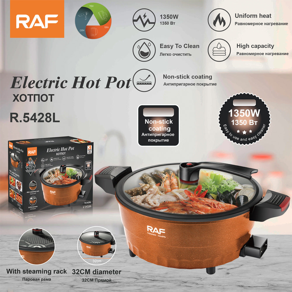 RAF Hot-selling Household Multi-functional8L Simple Electric Wok Electric Hot Pot Electric Steamer Integrated Instant Noodle Pot Electric Cooking Pot