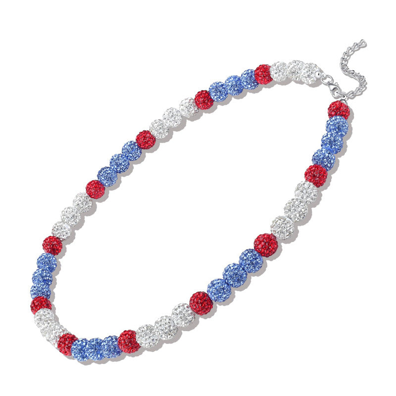 Soft Clay Drill Ball Necklace10mm Red White Blue Full Diamond Necklace Baseball Team Hip Hop Cool Shamballa Necklace
