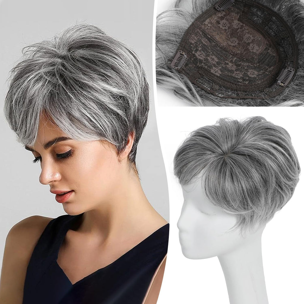 Hairpiece for Women, European and American Style, Top Hair Patch, Synthetic Short Curly Hair, Volume Enhancer, Gray Hair Cover, Breathable Hairpiece