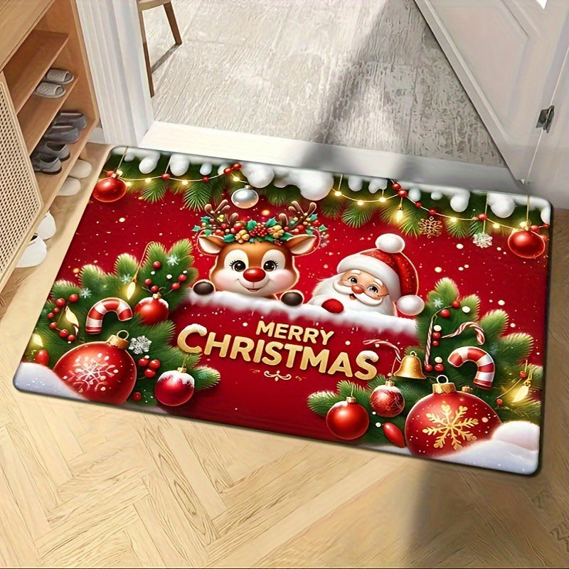 Christmas Flannel Doormat Holiday Decoration Entrance Mat Bathroom Water Absorbent Non-Slip Mat Customizable