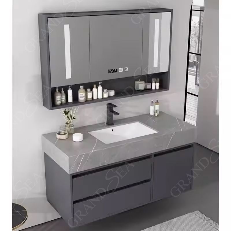 Bathroom Furniture Set Design Wall Hung Wooden Wholesale Price Modern Hotel Plywood Bathroom Vanities With Led Mirror Cabinet