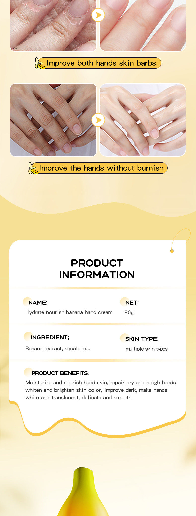 Banana Squalane Hydrating Hand Cream SADOER Autumn and winter nourishing hand cream cross-border foreign trade wholesale