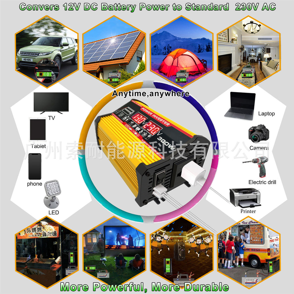 12V Car Inverter300W Turn110V 220V Double USB With voltage display car inverter