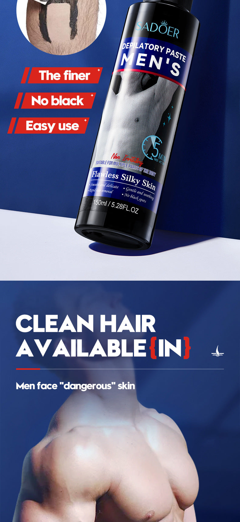 Men's Smooth Hair Removal Cream SADOER Non-irritating Underarm Body Hair Removal Cream Cross-Border Wholesale