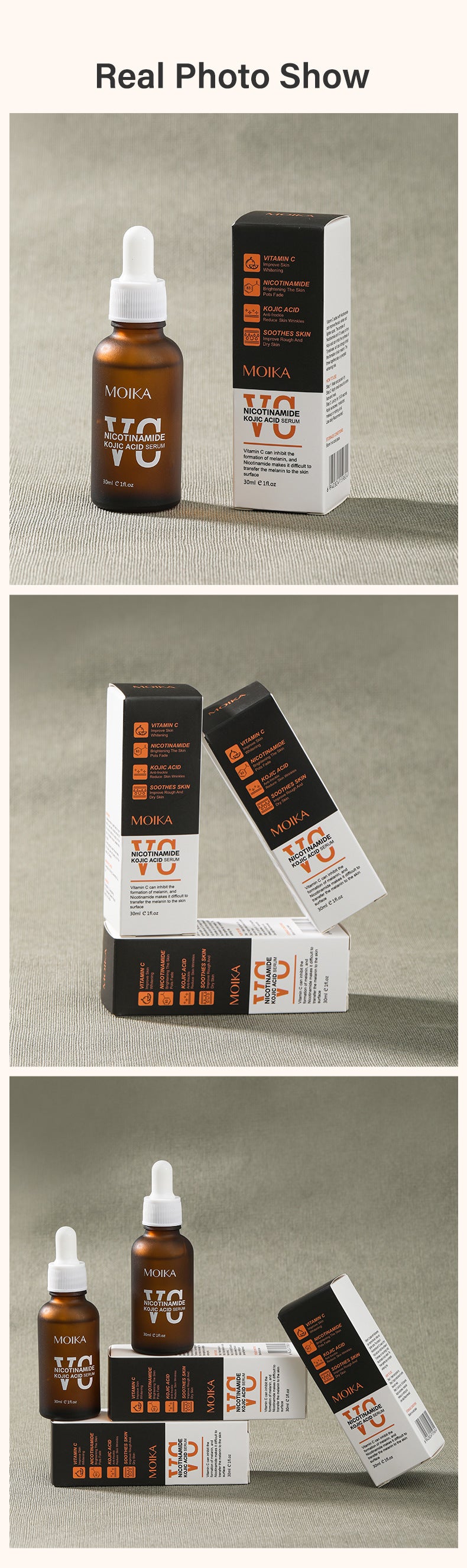 All MOIKA Bright White VC Essence Liquid Kojic Acid Niacinamide Facial Essence
