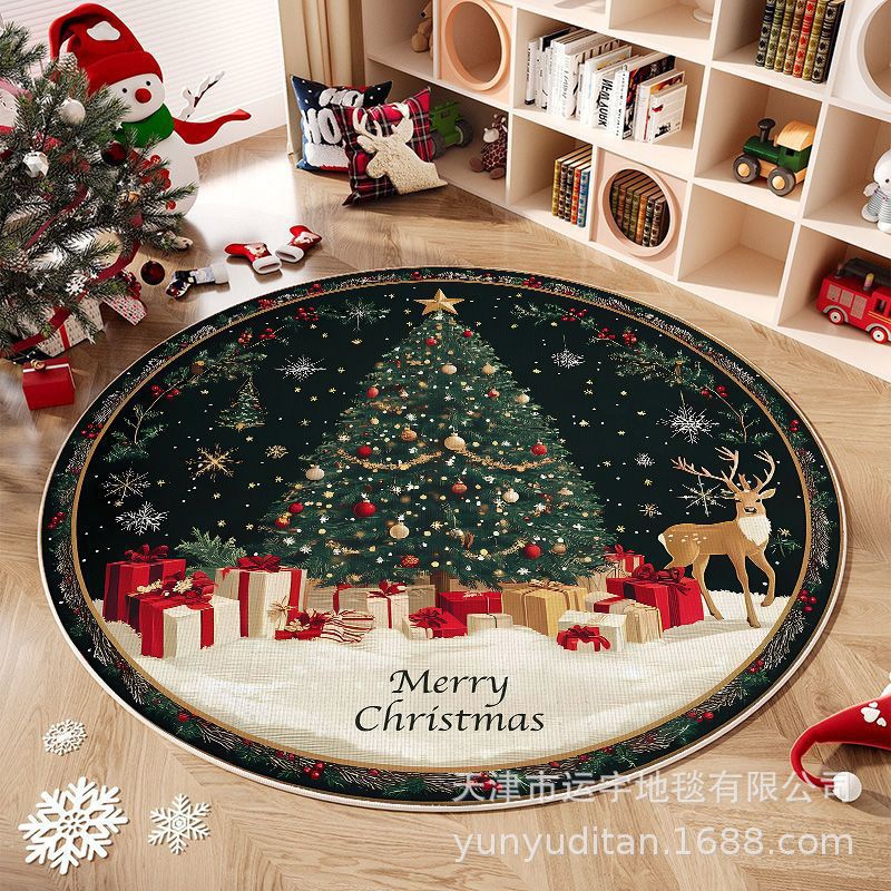 Christmas Carpet Round Living Room Mat Christmas Decoration Atmosphere Mat Christmas Tree Mat Labeling and Shipping