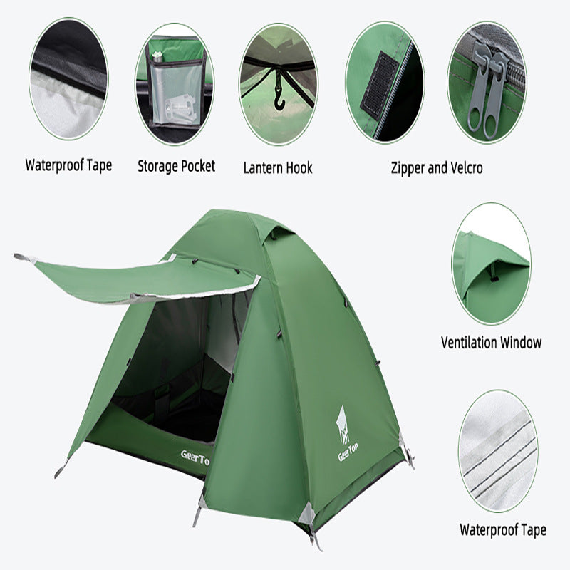 Camping Tent Double Layer Tent Sun Protection Outdoor Tent Rainproof Hiking Tent Canopy Two-in-One