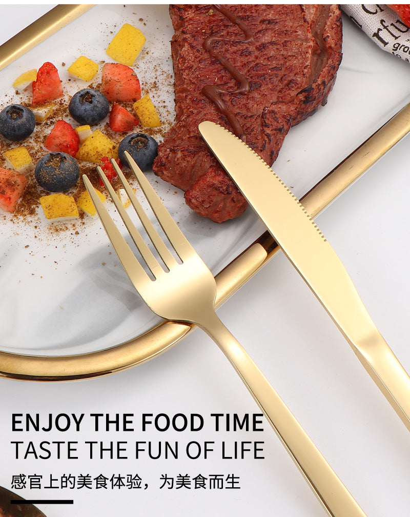 410Stainless Steel Tableware Restaurant Steak Knife Fork Oblique Handle Western Food Knife Fork Spoon6Human Portion24Set