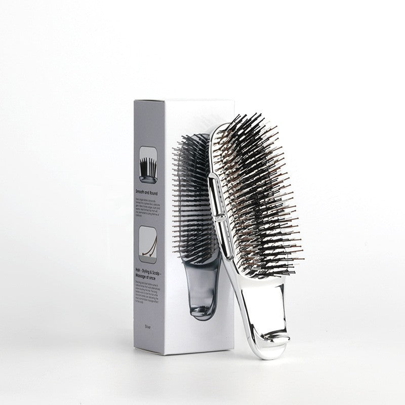 Cross-Border Meridian Fluffy Scalp Cleaning Care Comb High Low Comb Teeth Dry Wet Dual-Use Smooth Hair Fine Needle Electroplated Massage Comb