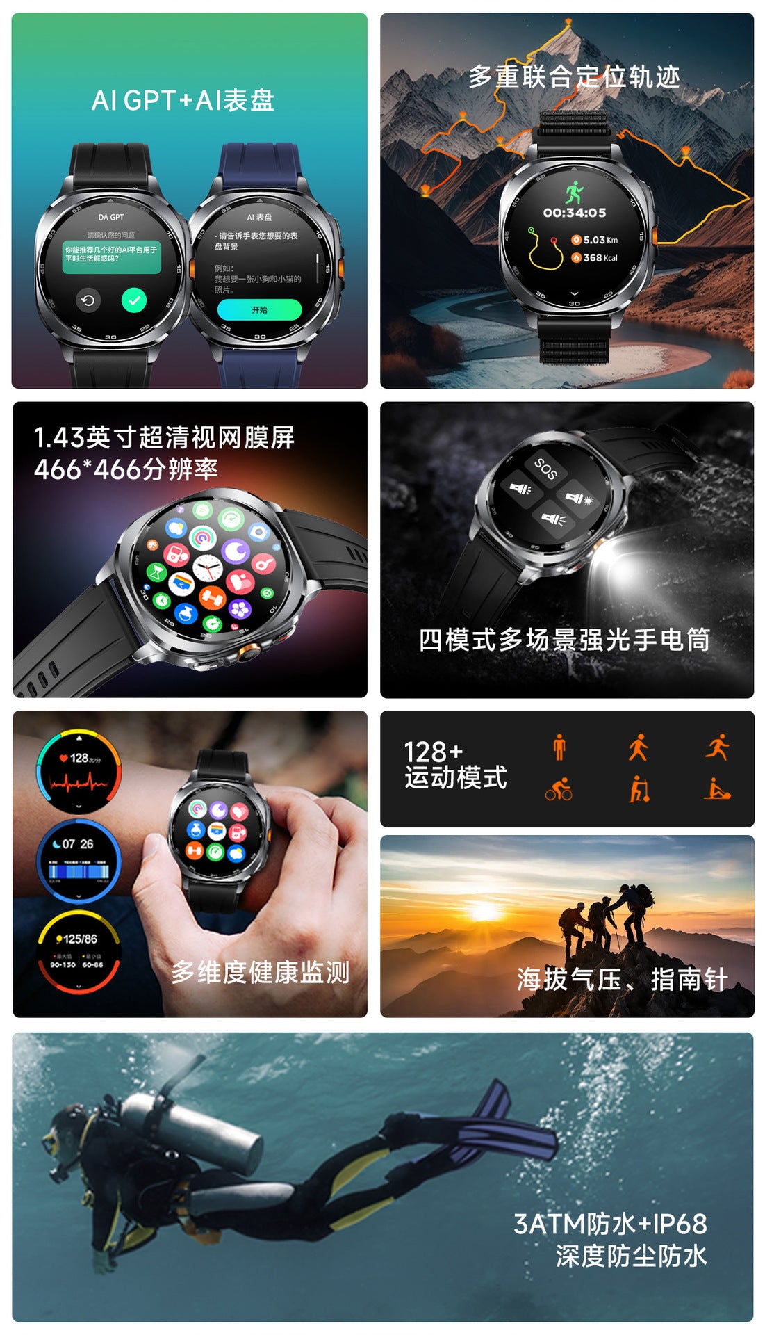 New Product GPS Smart Watch TS400Positioning Track Altitude Barometric Pressure Compass AI Dial Q&A Smart Watch