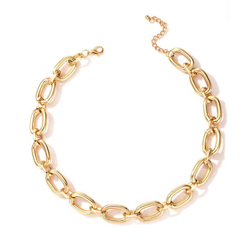 European and American Ornament Fashion Hip-Hop Short Thick Chain Geometric Necklace Metal Exaggerated Necklace