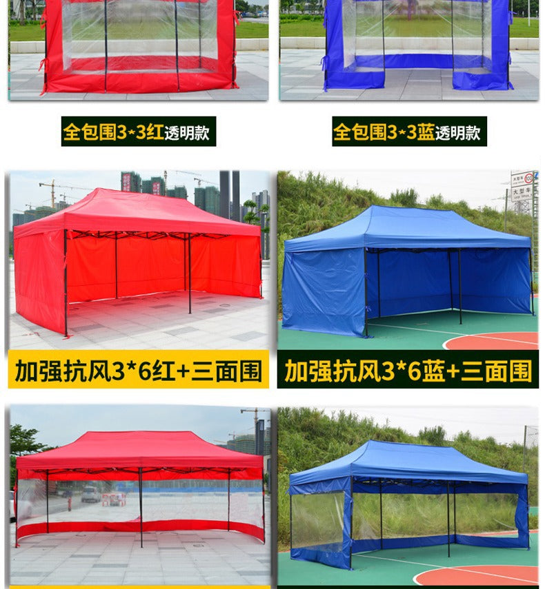 Outdoor Four-Legged Advertising Tent with Printed Text, Retractable Folding Sunshade Large Umbrella, Four-Corner Rainproof and Sunproof Shelter for Stall Use