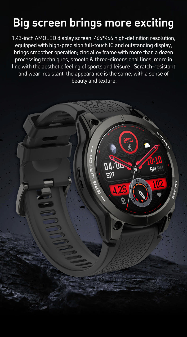 S53Smart Watch1.43inch Bluetooth Call Heart Rate Monitor Pedometer Sleep Monitor GPS Beidou Positioning Three-Proof Sports