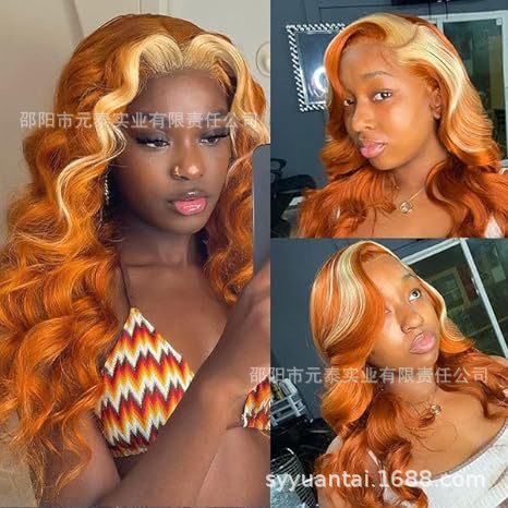 Synthetic Lace Front Wig Orange with Blonde Highlight wigs