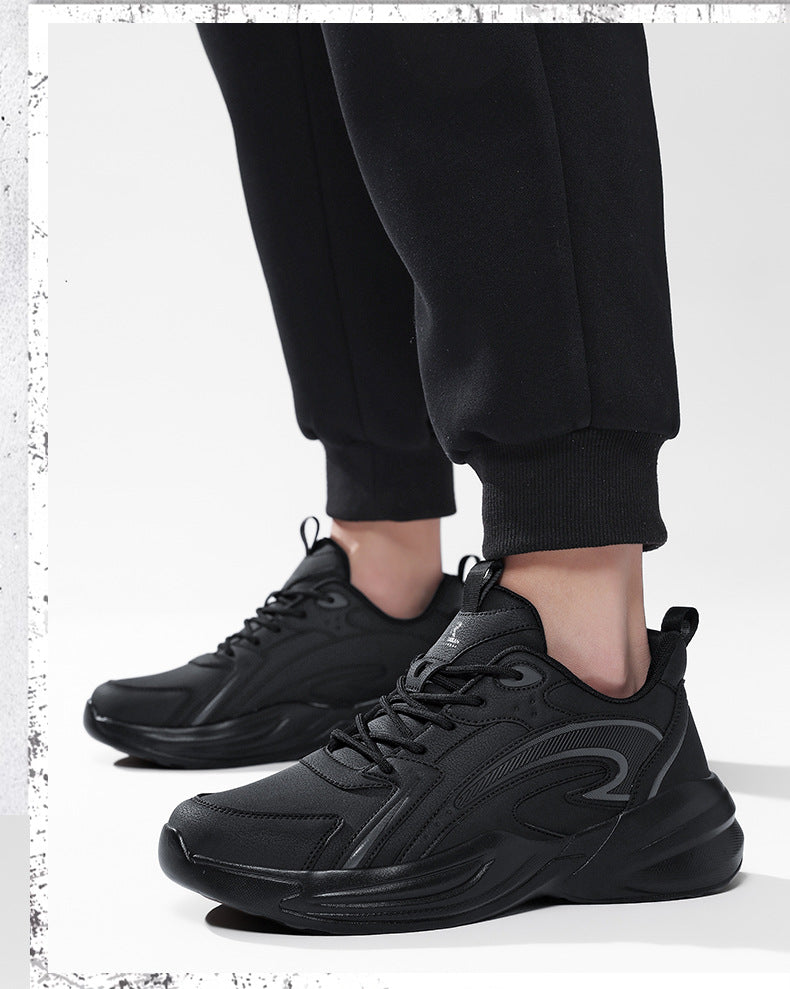 Autumn New Trend Retro Thick-Soled Height-Increasing Dad Shoes Leather Fashion Men's Shoes Wear-Resistant Non-Slip Casual Sports Shoes