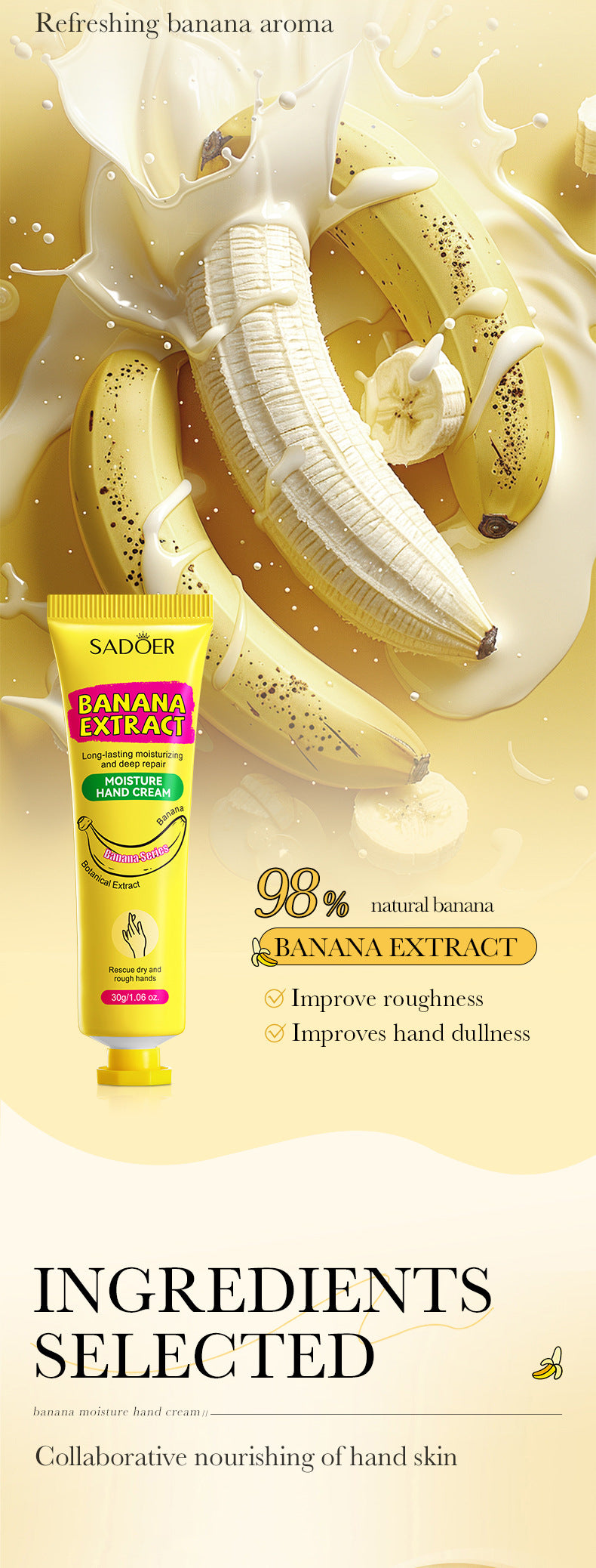 Full English Banana Hydrating Hand Cream30g SADOER Moisturizing and anti-chapped autumn and winter hand cream  wholesale