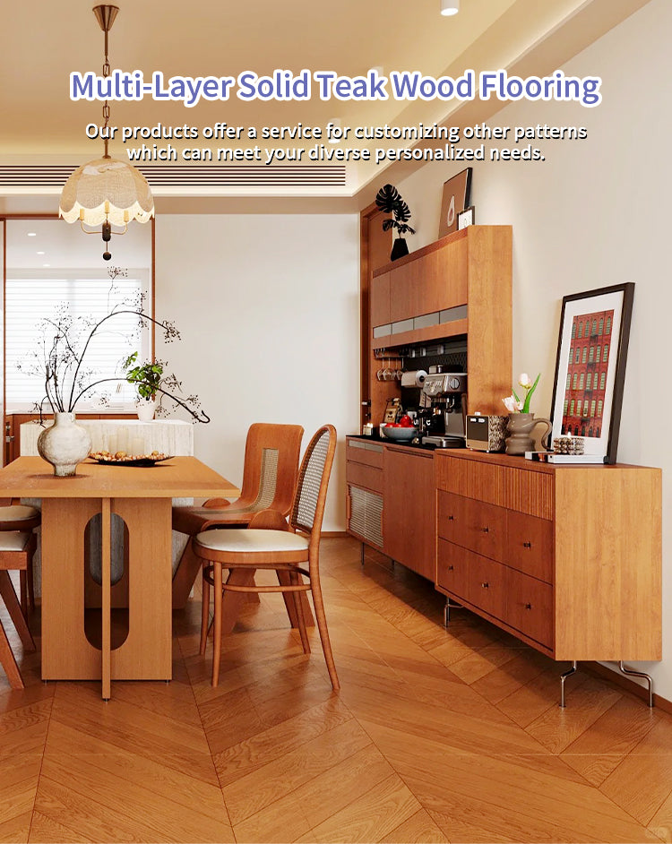Premium 15mm Multi-Layer Teak Wood Flooring Custom Color Gloss Surface Finish Stylish Residential Exterior Basement Park