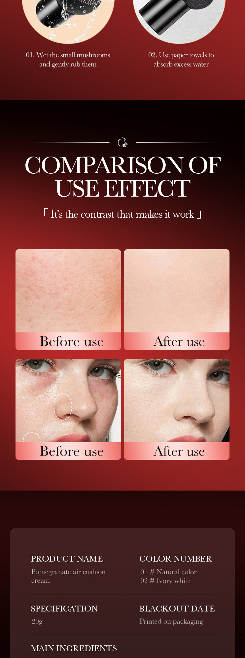 Makeup SADOER Red Pomegranate Concealer Moisturizing Mushroom Cushion Beauty Cream BB Wholesale Cross-Border Foreign Trade Frost