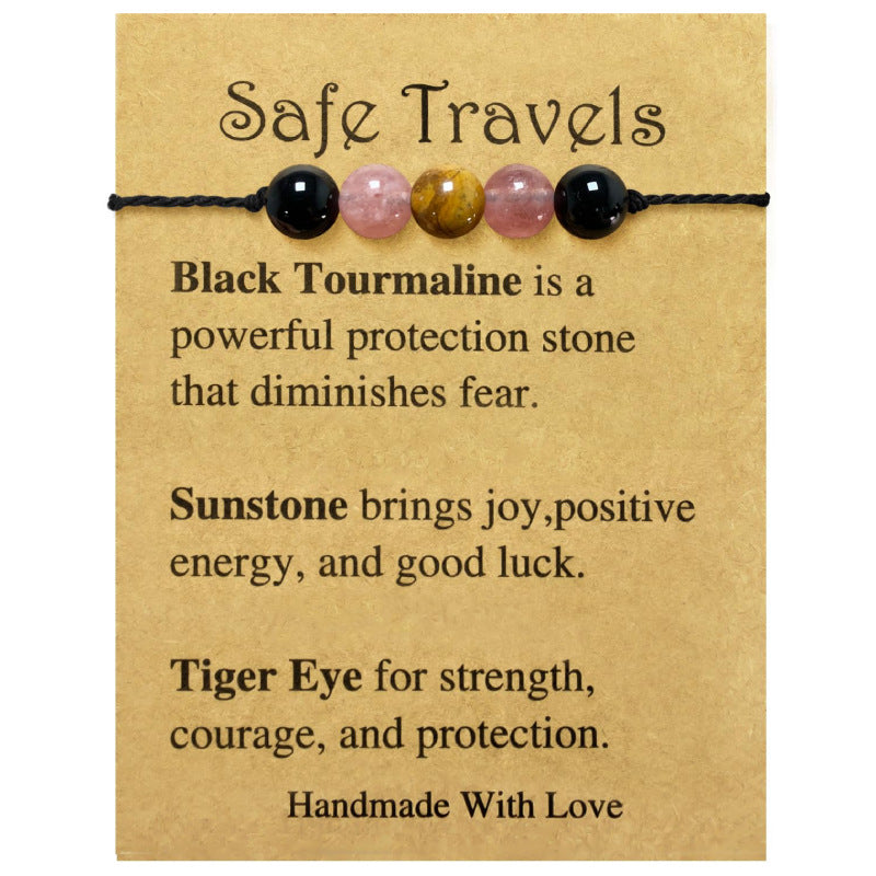 Handmade Knot Braided Bracelet Stone Beaded Tiger Eye Map Stone Couple Gift Stretchable Braided Bracelet