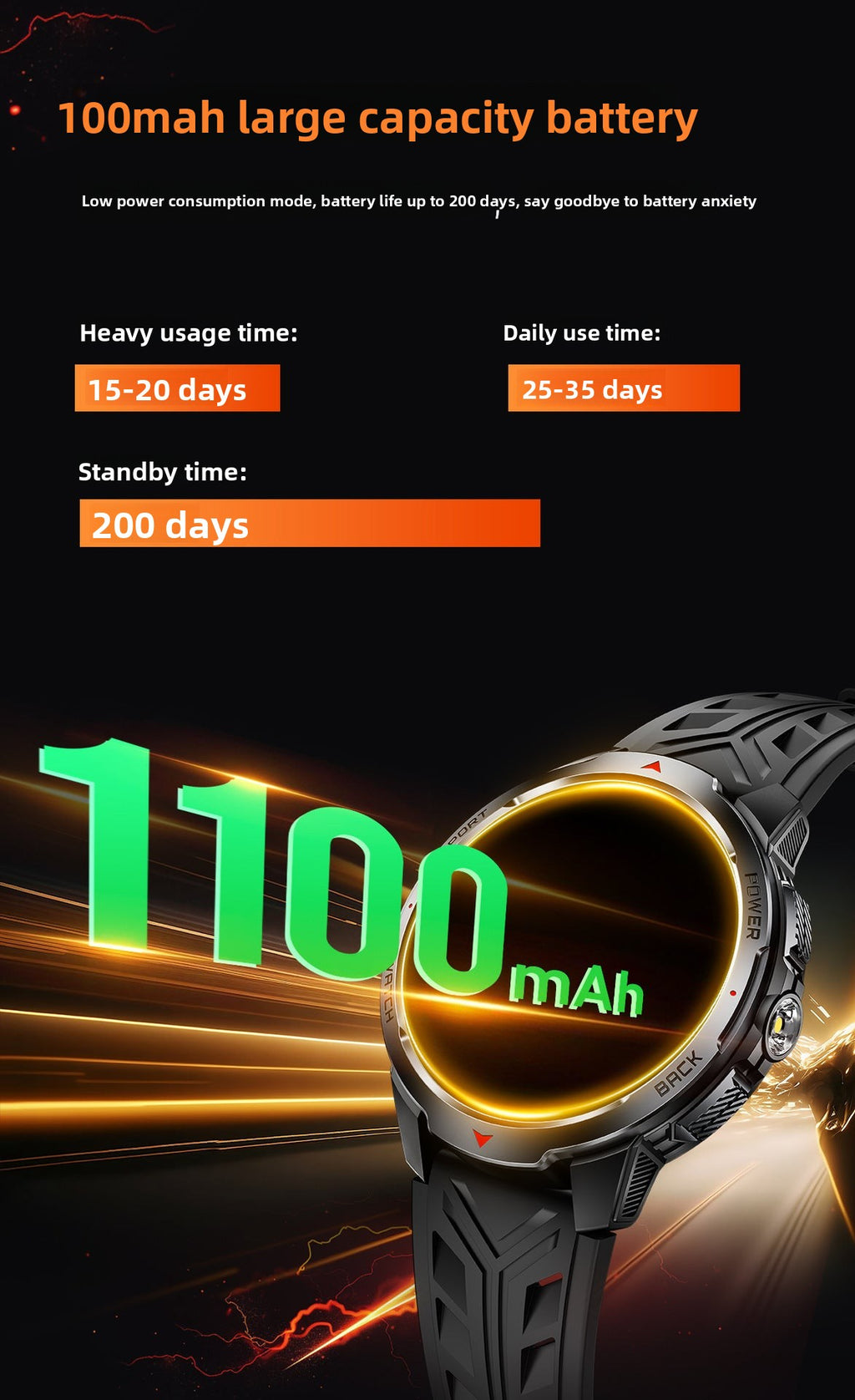 KT88Smart Watch Bluetooth Call Heart Rate Pedometer Sleep Compass Flashlight Deep Waterproof Three-Proof Sports
