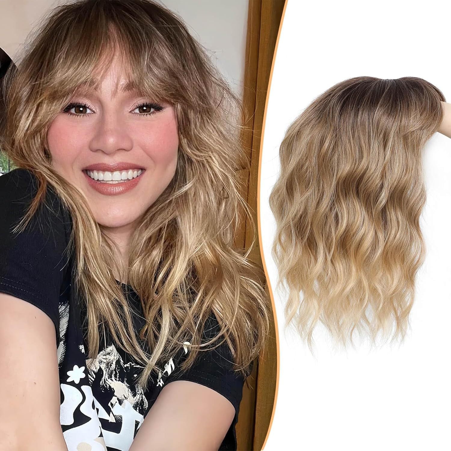 141 Inch European and American Style Synthetic Hair Patch with Bangs to Cover Scalp, Hair Patch water topper