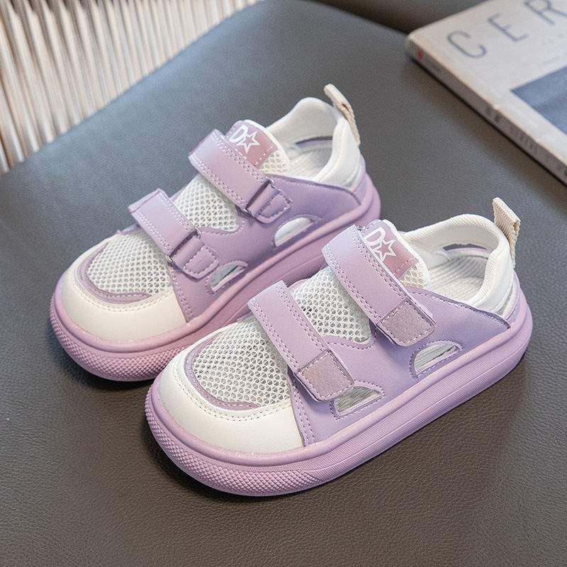 Girls Sports Closed-Toe Sandals Summer Style2025Summer New Children's Hollow Breathable Single Mesh Shoes Girls' White Shoes