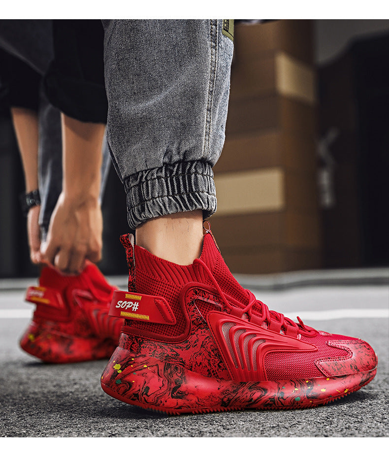 2025New National Fashion Casual Shoes Breathable Mesh Patchwork Men's Shoes Thick Sole Height Increasing Non-Slip Wear-Resistant Sports Shoes