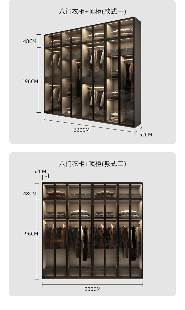 Modern Minimalist Wardrobe for Home Bedroom Cloakroom Glass Door Wardrobe Combination Small Apartment Wardrobe Light Luxury Free Shipping