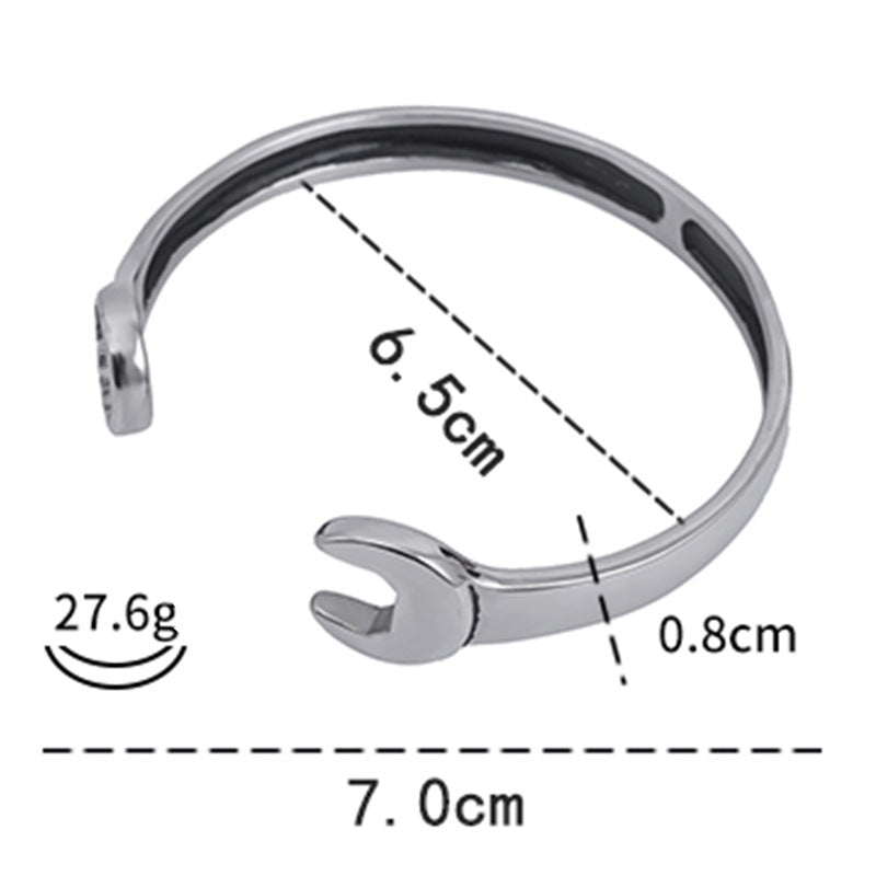 New Titanium Steel Fashion Personality Trendy Cool Men's Personality Open Stainless Steel Wrench Bracelet Factory Direct Sale