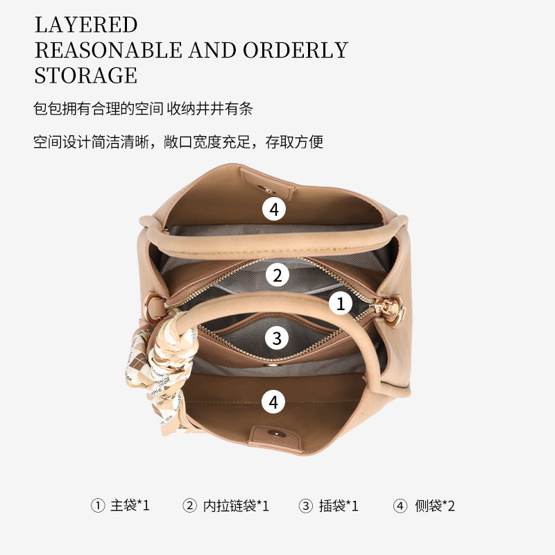 European and American New Bucket Bag Versatile Handbag Large Capacity Showy Basket Bag Women's Fashion Light Luxury Single Shoulder Crossbody Bag
