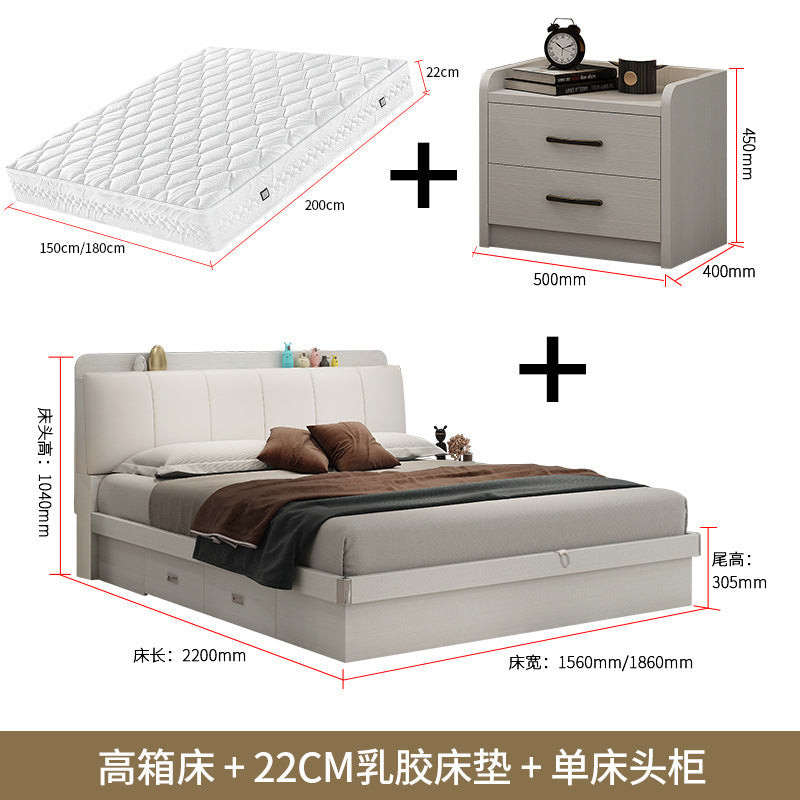 Light Luxury Master Bedroom Bed Matching Wedding Bed1.5Rice1.8Double White Leather Soft Bag High Box Storage Bed High Box Storage
