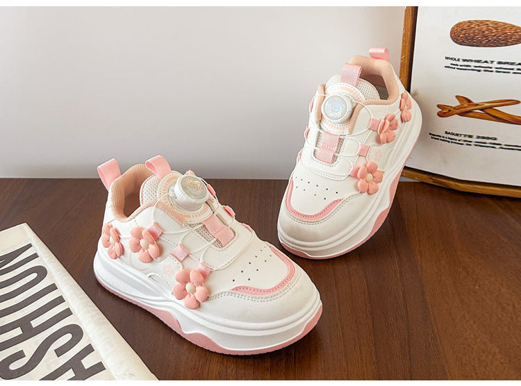 Children's Sports Shoes Spring and Autumn2025New Student Knob Girls' White Sneakers Versatile Casual Girls' Running Shoes