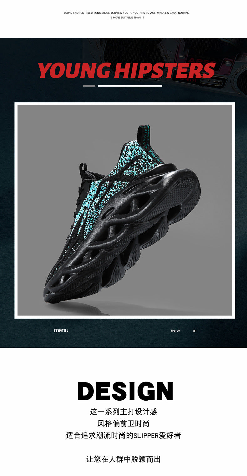 Summer Flyknit Breathable Running Shoes Braided Sole Casual Sports Shoes Men's Lightweight Trendy Shoes Professional Racing Running Shoes