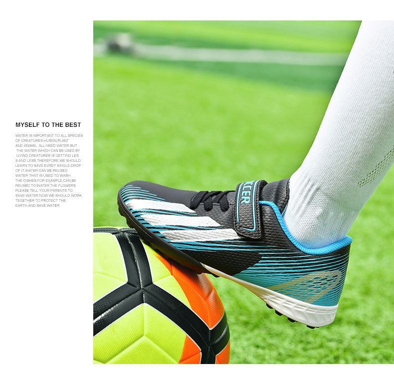 New football shoes for men and women with Velcro for children TF Broken Nail Style Youth Student Grassland Flat Training Shoes