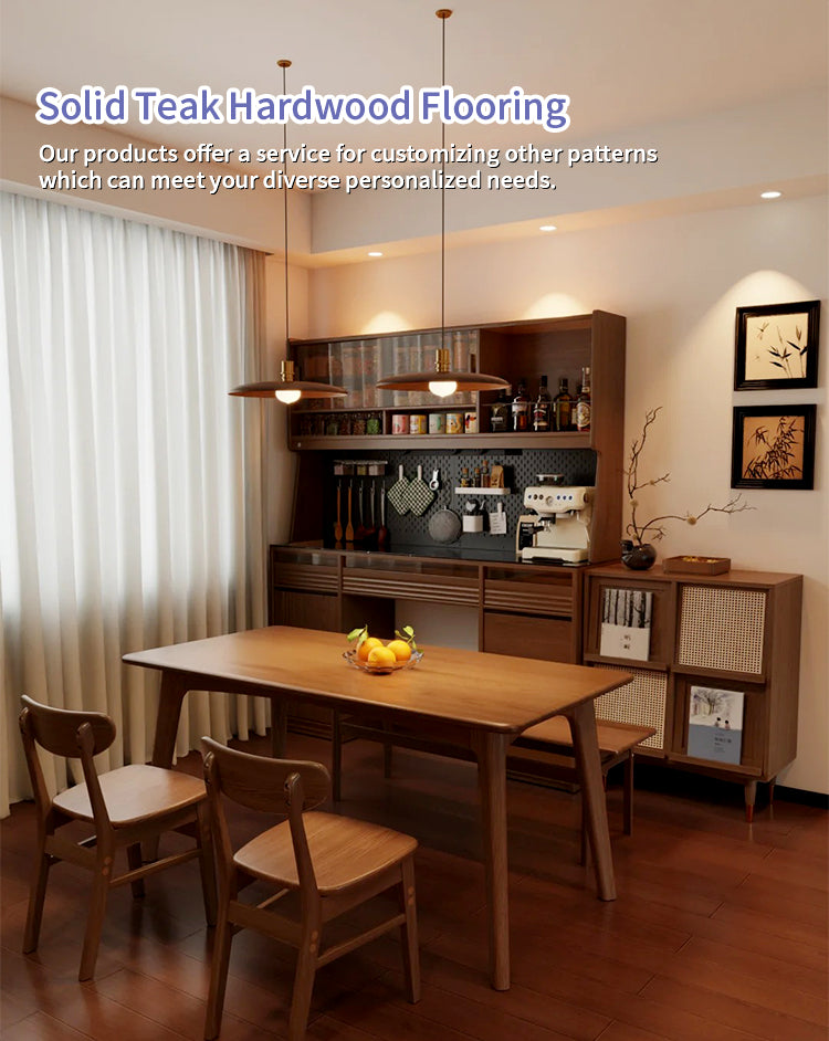 18mm Solid Teak Wood Flooring Natura Hardwood Kitchen Living Room Office Warehouse Gym Customizable Size Eco-Friendly Waterproof