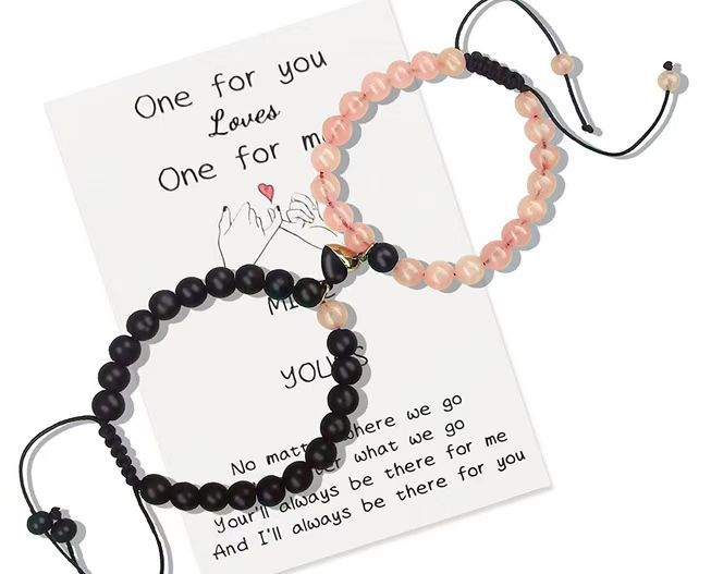 New Couple Card Bracelet Pink Quartz Volcanic Stone White Pine Heart Magnet Pink Quartz Couple Bracelet