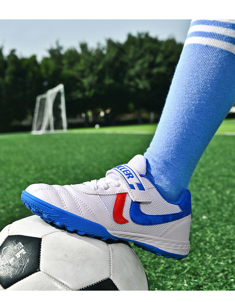 New football shoes for men and women with Velcro for children TF Broken Nail Style Youth Student Grassland Flat Training Shoes