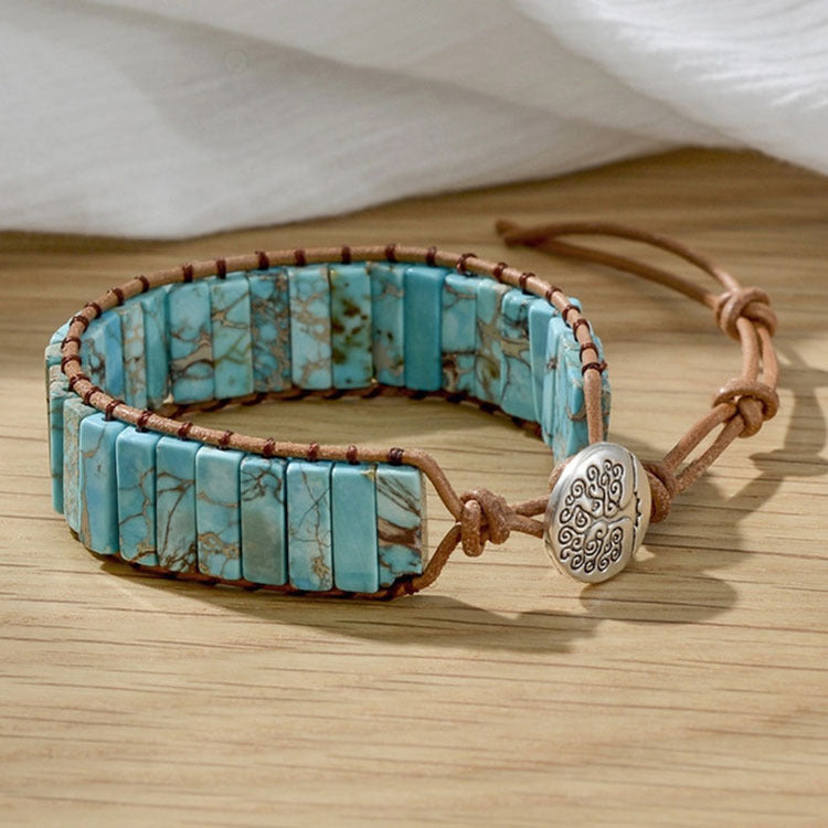 European and American Style Women's Bohemian Bracelet Vintage Emperor Stone Bracelet Handmade Woven Leather Cord Bracelet