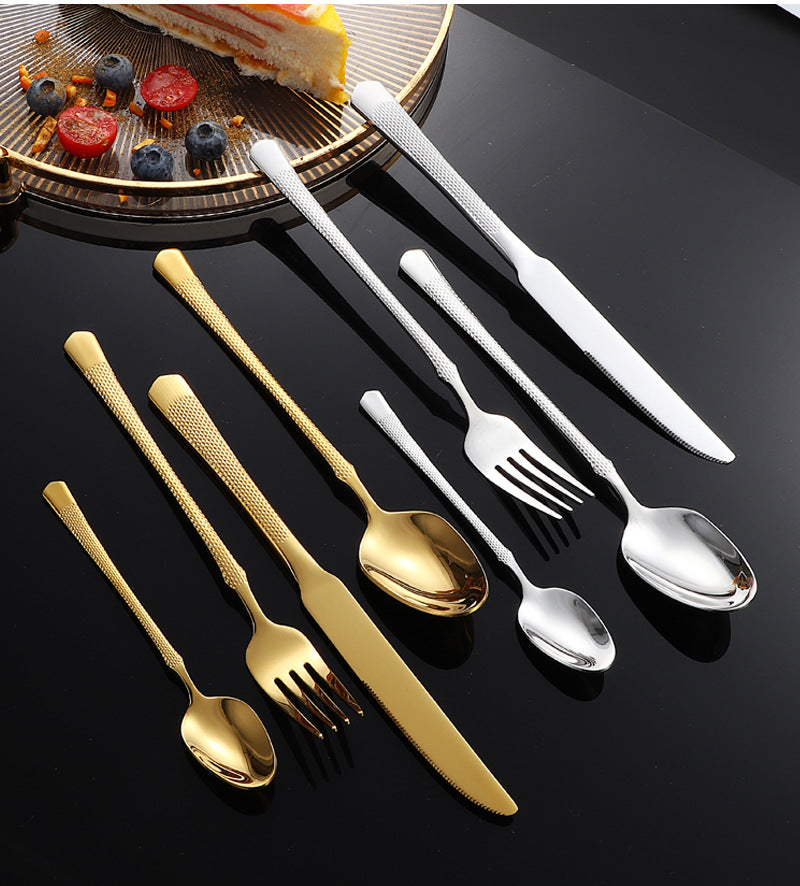 201Stainless steel tableware hotel high-end cutlery set24Set of Restaurant Star Point Steak Knife and Fork Set